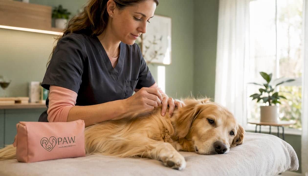 Veterinary acupuncturist treating dog allergies