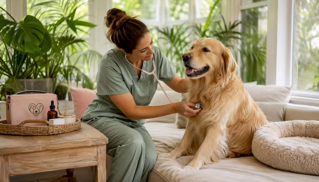 Veterinarian home visit with dog in Florida home