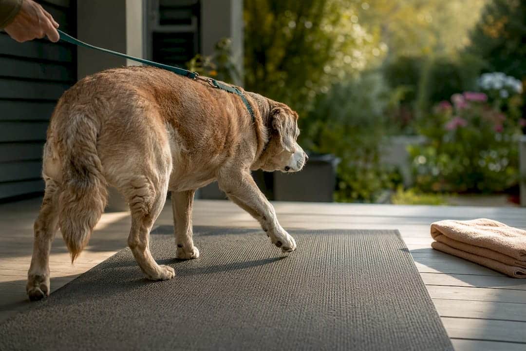 Senior dog practicing gentle home exercise