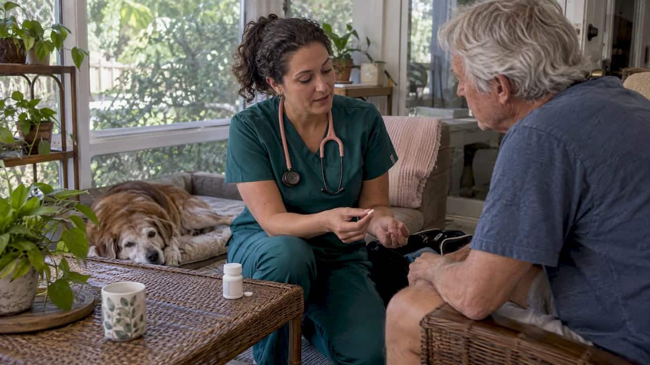 Veterinarian discussing SAMe with a dog owner