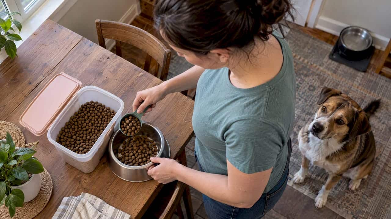 Owner portioning a dog's trial meal